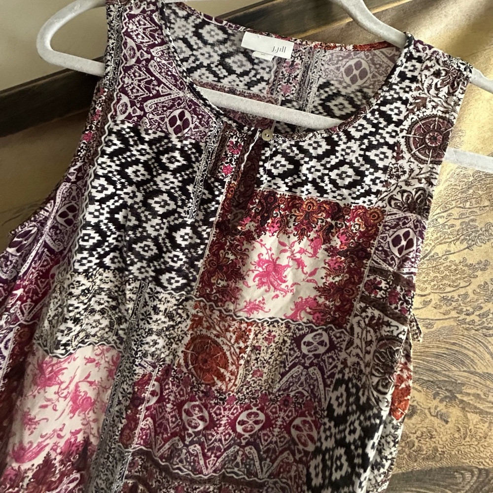 * J Jill BOHO Print Sleeveless Shift Dress SZ XS Extra Small *